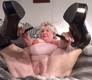 granny in heels poses shorn
